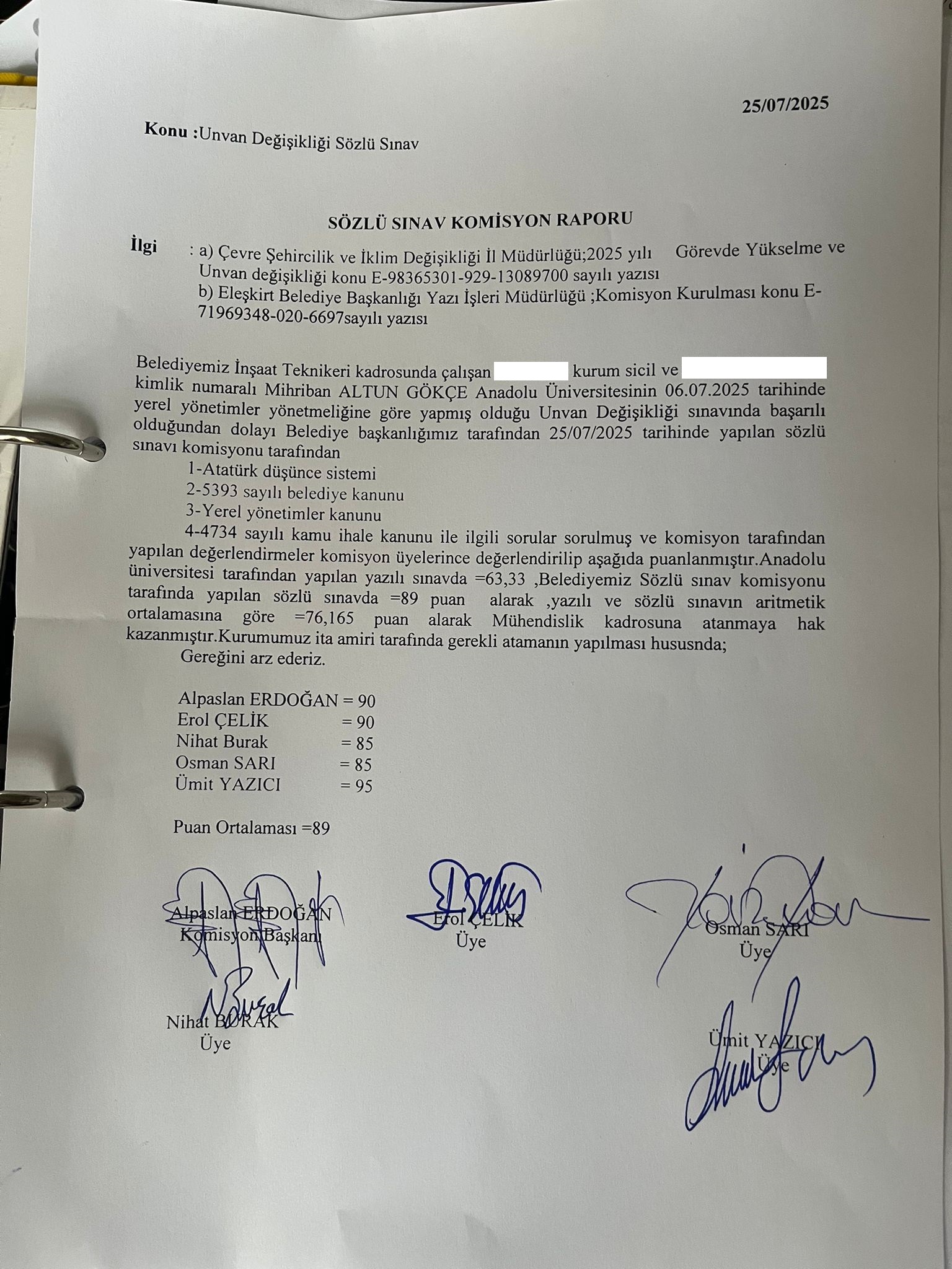 Ünvan Değişikliği Sınav Duyurusu